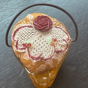 Unique Vintage Yellow depression glass Pin Cushion